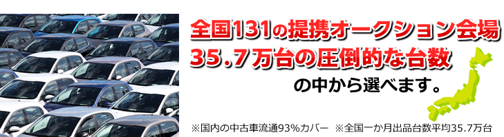 全国141の提携オークション会場35.7万台の圧倒的な台数の中から選べます。